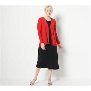 ATTITUDES BY RENEE NEW $82 Como Jersey Midi Dress & Cardigan Set Red/Black 1XT